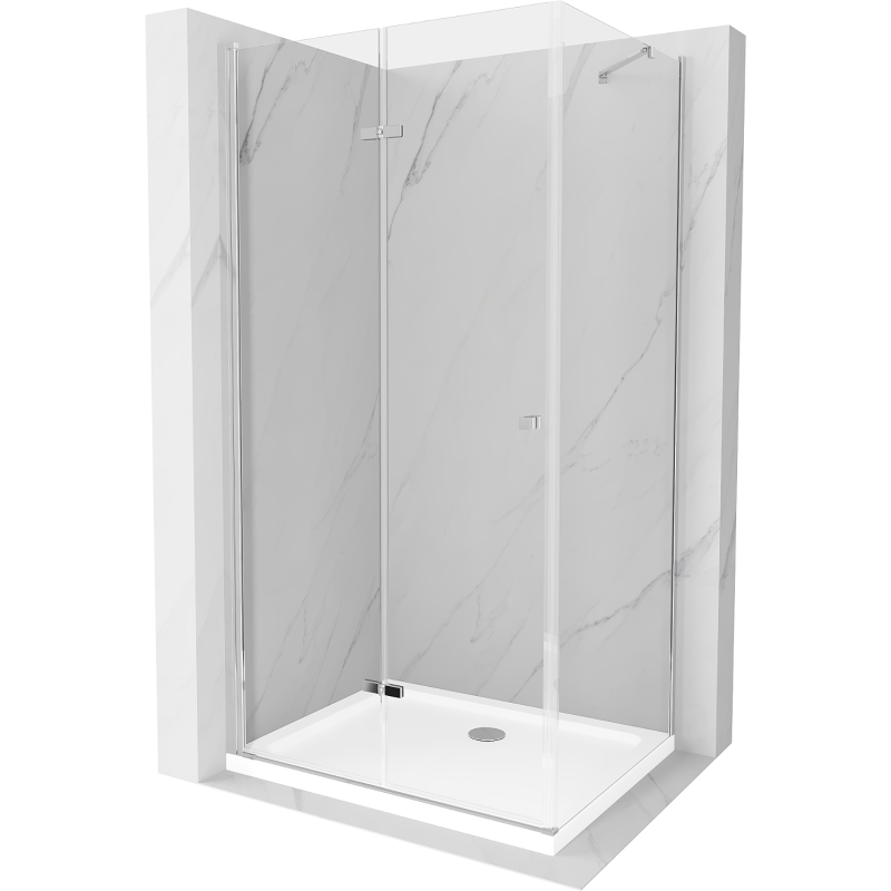 Mexen Lima faltbare Duschkabine 100 x 80 cm, transparent, Chrom + Duschwanne Flat - 856-100-080-01-00-4010