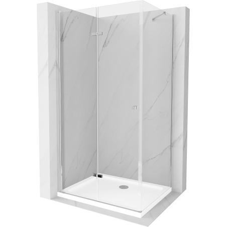 Mexen Lima faltbare Duschkabine 100 x 80 cm, transparent, Chrom + Duschwanne Flat - 856-100-080-01-00-4010