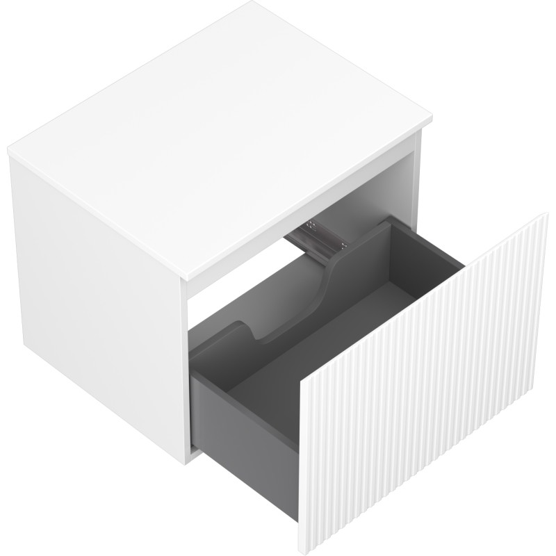 Mexen Rivel badkamerkast onder wastafel 60 cm met blad, 1 lade, gegroefd, mat wit - 91A20-06047-1-BFC01
