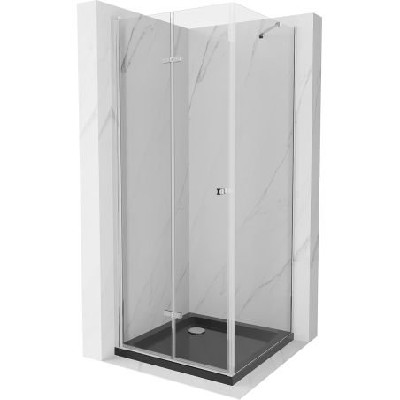 Mexen Lima 80 x 80 cm Folding Shower Enclosure, Transparent, Chrome + Flat Tray, Black - 856-080-080-01-00-4070