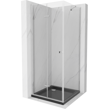 Mexen Lima vouwbare douchecabine 80 x 80 cm, transparant, chroom + Flat douchebak, zwart - 856-080-080-01-00-4070