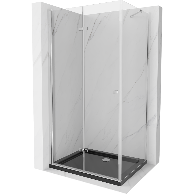 Mexen Lima Duschkabine faltbar 90 x 100 cm, transparent, Chrom + Duschwanne Flat, schwarz - 856-090-100-01-00-4070