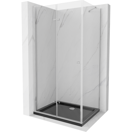 Mexen Lima Duschkabine faltbar 90 x 100 cm, transparent, Chrom + Duschwanne Flat, schwarz - 856-090-100-01-00-4070