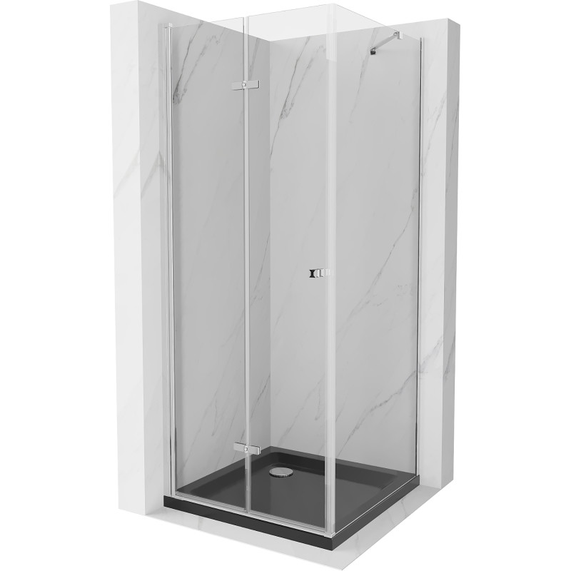 Mexen Lima folding shower cabin 90 x 90 cm, transparent, chrome + Flat shower tray, black - 856-090-090-01-00-4070