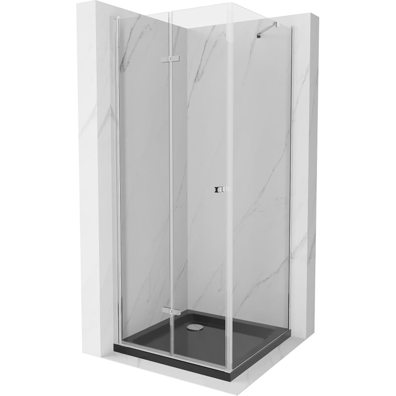 Mexen Lima sklopiva tuš kabina 90 x 90 cm, prozirna, kromirana + tuš kada Flat, crna - 856-090-090-01-00-4070