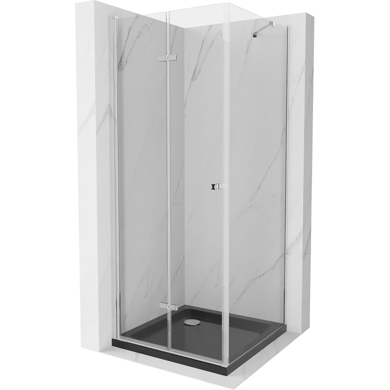 Mexen Lima vouwbare douchecabine 90 x 90 cm, transparant, chroom + Flat douchebak, zwart - 856-090-090-01-00-4070