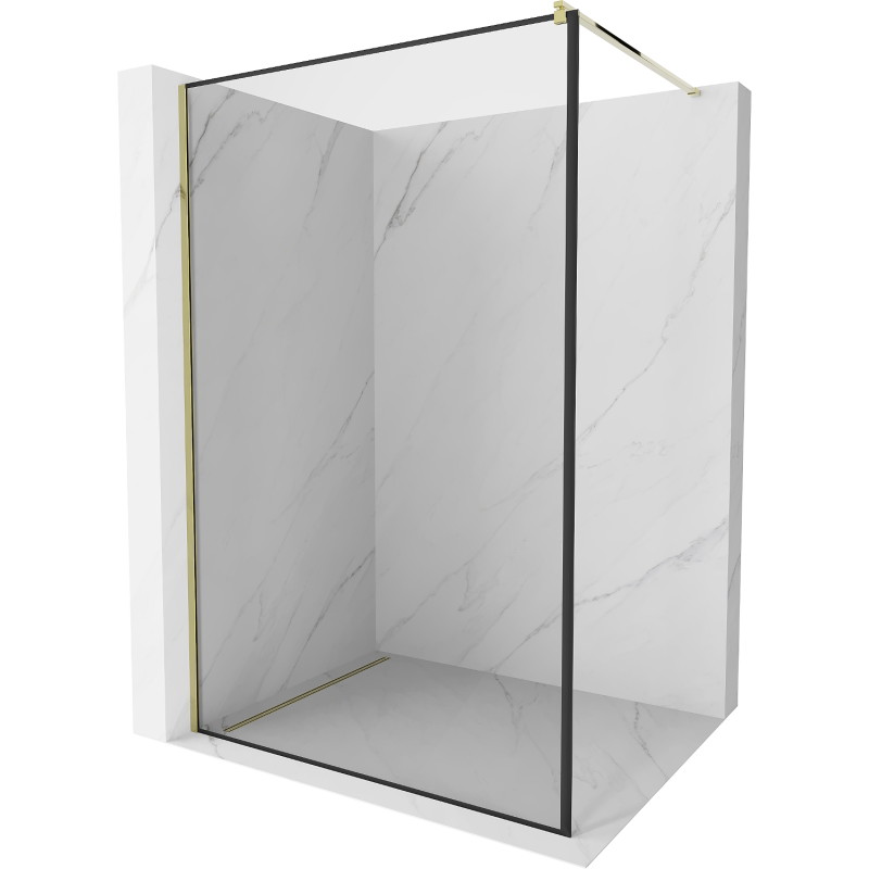 Mexen Kioto Walk-in Shower Wall 80 x 200 cm, Black Frame 8 mm, Gold - 800-080-101-50-70