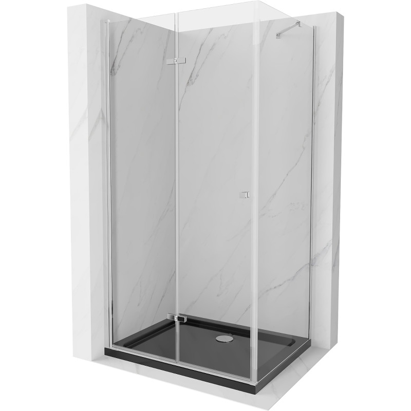 Mexen Lima Foldable shower enclosure 120 x 80 cm, transparent, chrome + Flat tray, black - 856-120-080-01-00-4070