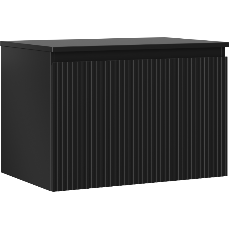 Mexen Rivel mueble de baño bajo lavabo 70 cm con encimera, 1 cajón, estriado, negro mate - 91A20-07047-1-BFC71