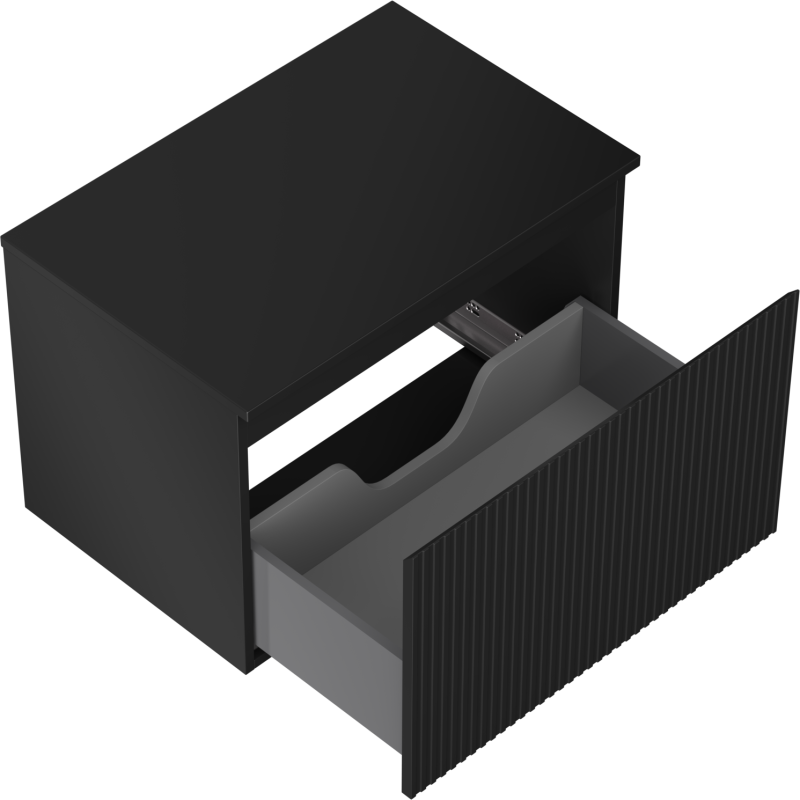 Mexen Rivel 70 cm bathroom cabinet with countertop, 1 drawer, grooved, matte black - 91A20-07047-1-BFC71