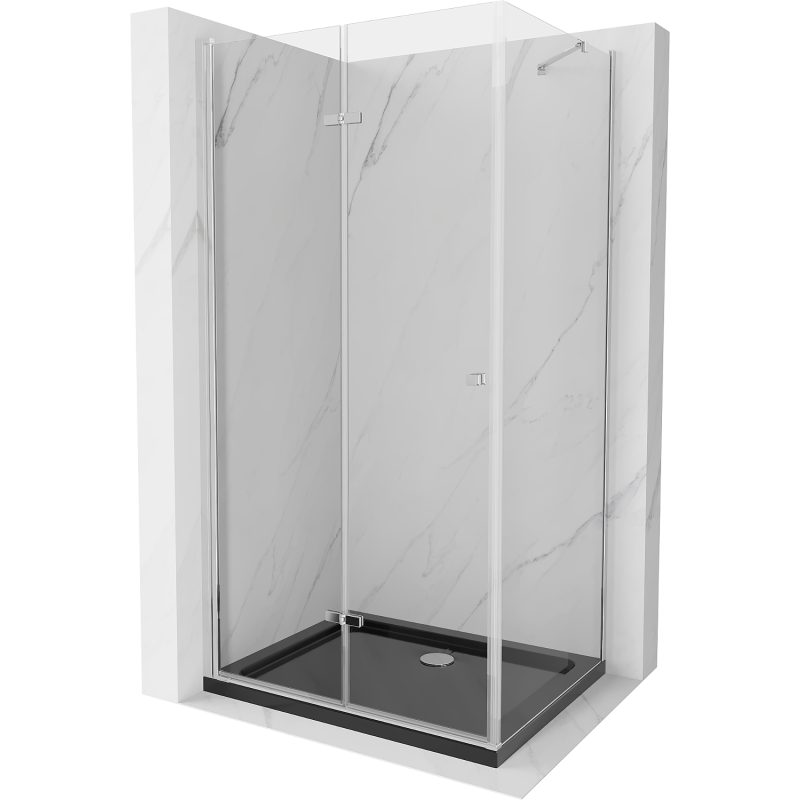 Mexen Lima cabine de douche pliante 120 x 90 cm, transparent, chromé + bac à douche Flat, noir - 856-120-090-01-00-4070