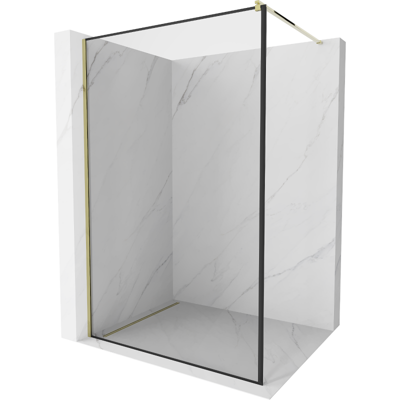 Mexen Kioto douchewand Walk-in 120 x 200 cm, zwarte lijst 8 mm, goud - 800-120-101-50-70