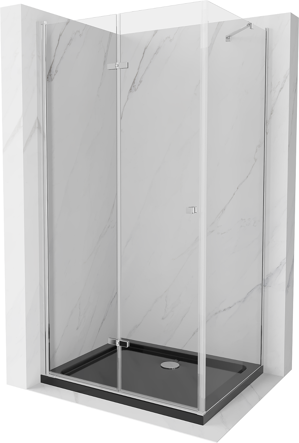 Mexen Lima kabina prysznicowa składana 80 x 120 cm, transparent, chrom + brodzik Flat, czarny - 856-080-120-01-00-4070