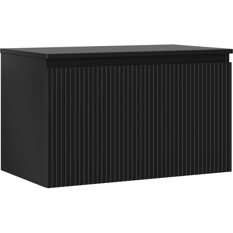 Mexen Rivel Badezimmerschrank für Waschbecken, 80 cm mit Arbeitsplatte, 1 Schublade, geriffelt, Schwarz matt