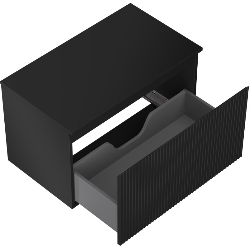 Mexen Rivel mueble de baño bajo lavabo de 80 cm con encimera, 1 cajón, estriado, negro mate - 91A20-08047-1-BFC71