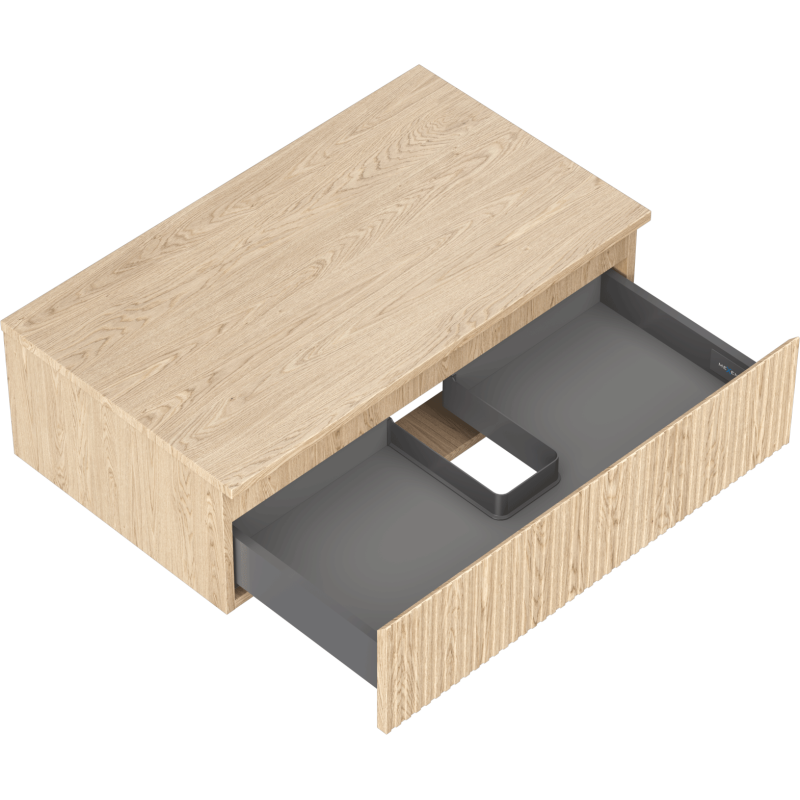 Mexen Rivel badrumsskåp under tvättställ 80 cm med bänkskiva, 1 låda, räfflad, ek - 91A20-08047-1-BFC81