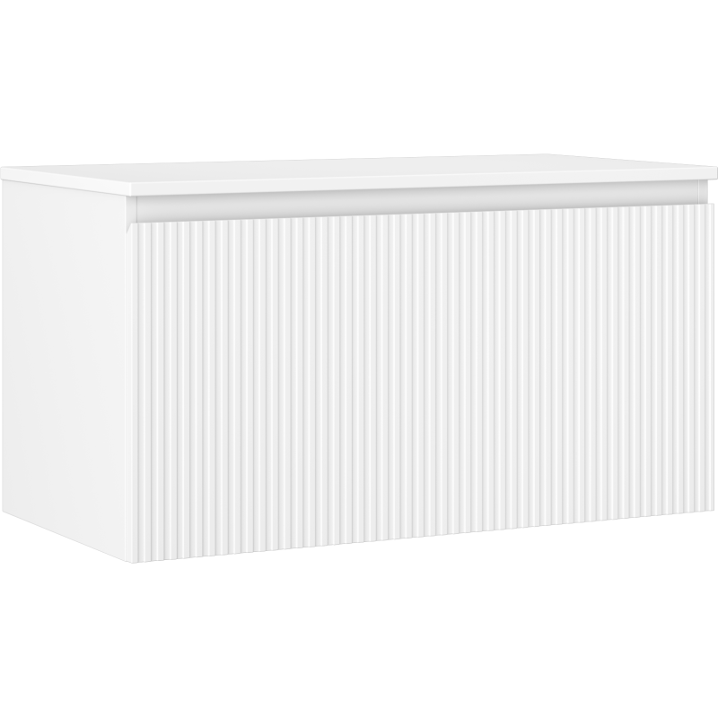 Mexen Rivel badkamermeubel onder wastafel van 90 cm met blad, 1 lade, geribbeld, wit mat - 91A20-09047-1-BFC01