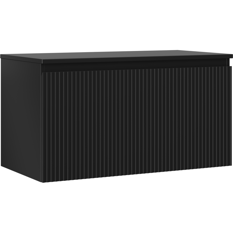Mexen Rivel Badezimmerschrank 90 cm mit Arbeitsplatte, 1 Schublade, gerillt, schwarz matt - 91A20-09047-1-BFC71