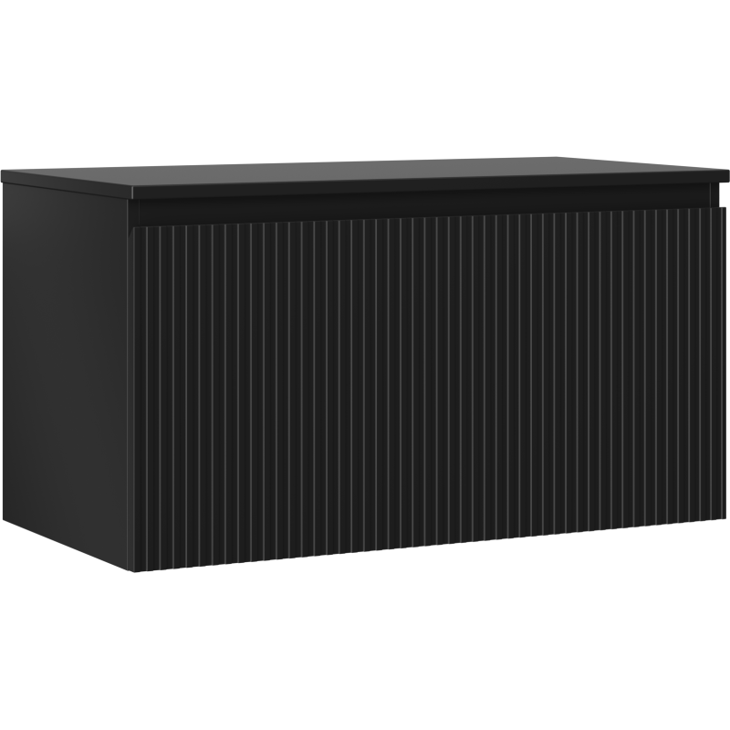 Mexen Rivel badkamerkastje onder de wastafel 90 cm met blad, 1 lade, gegolfd, zwart mat - 91A20-09047-1-BFC71