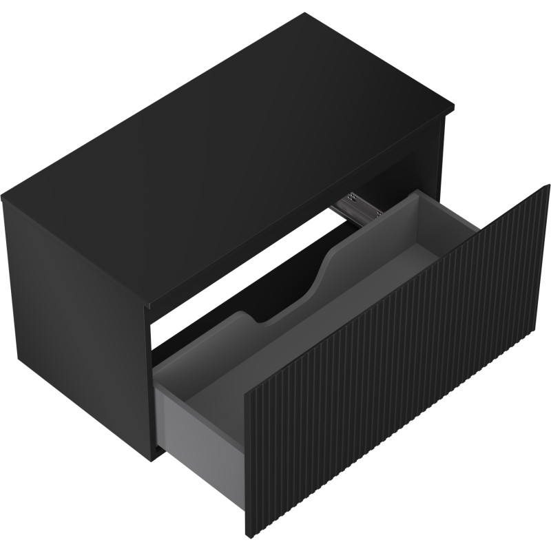 Mexen Rivel armario de baño para lavabo de 90 cm con encimera, 1 cajón, ranurado, negro mate - 91A20-09047-1-BFC71