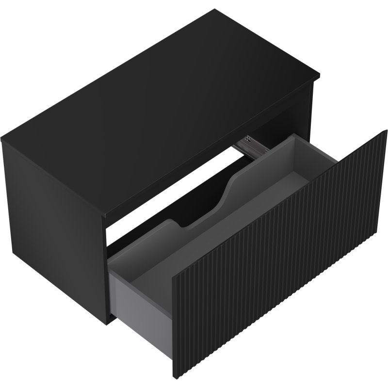 Mexen Rivel mueble de baño bajo lavabo de 90 cm con encimera, 1 cajón, acanalado, negro mate - 91A20-09047-1-BFC71