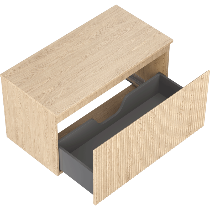 Mexen Rivel Badschrank unter Waschbecken 90 cm mit Platte, 1 Schublade, geriffelt, Eiche - 91A20-09047-1-BFC81