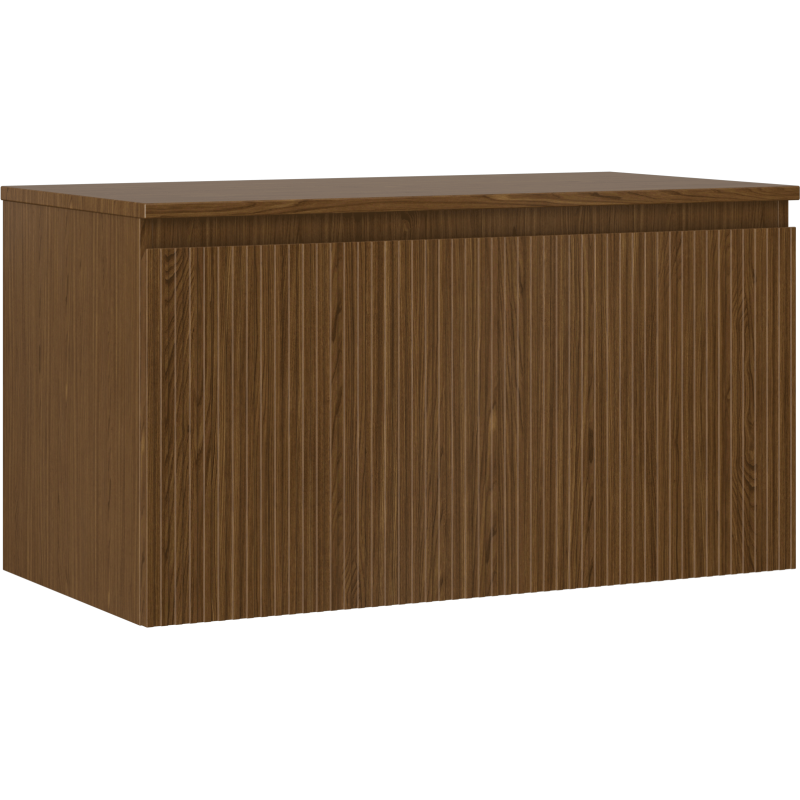Mexen Rivel Badezimmerunterschrank 90 cm mit Platte, 1 Schublade, geriffelt, Nussbaum - 91A20-09047-1-BFC86