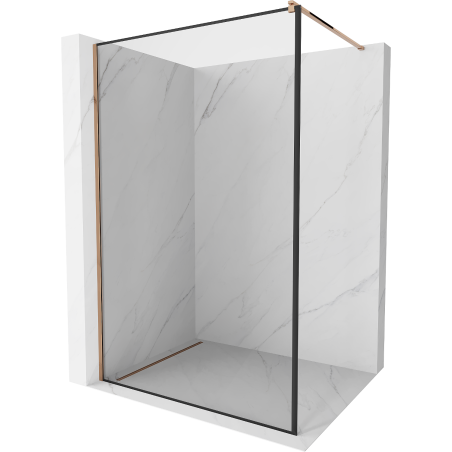 Mexen Kioto dušas siena Walk-in 50 x 200 cm, melns rāmis 8 mm, rozā zelts - 800-050-101-60-70