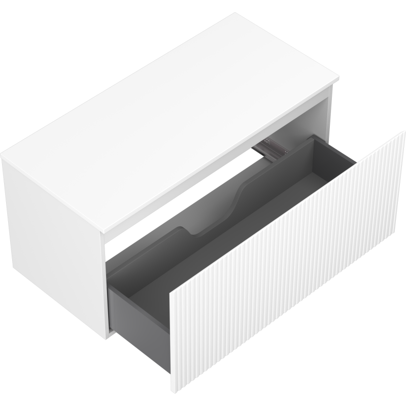 Mexen Rivel bathroom cabinet under sink 100 cm with countertop, 1 drawer, grooved, matte white - 91A20-10047-1-BFC01