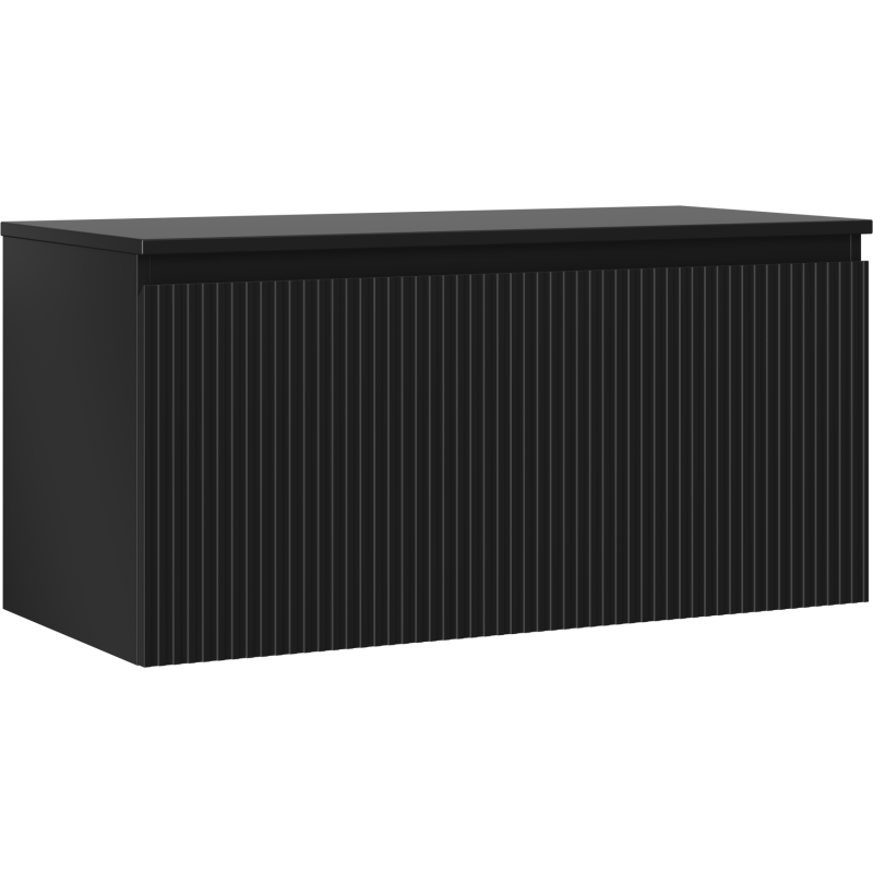 Mexen Rivel Badezimmer-Unterschrank 100 cm mit Arbeitsplatte, 1 Schublade, geriffelt, schwarz matt - 91A20-10047-1-BFC71