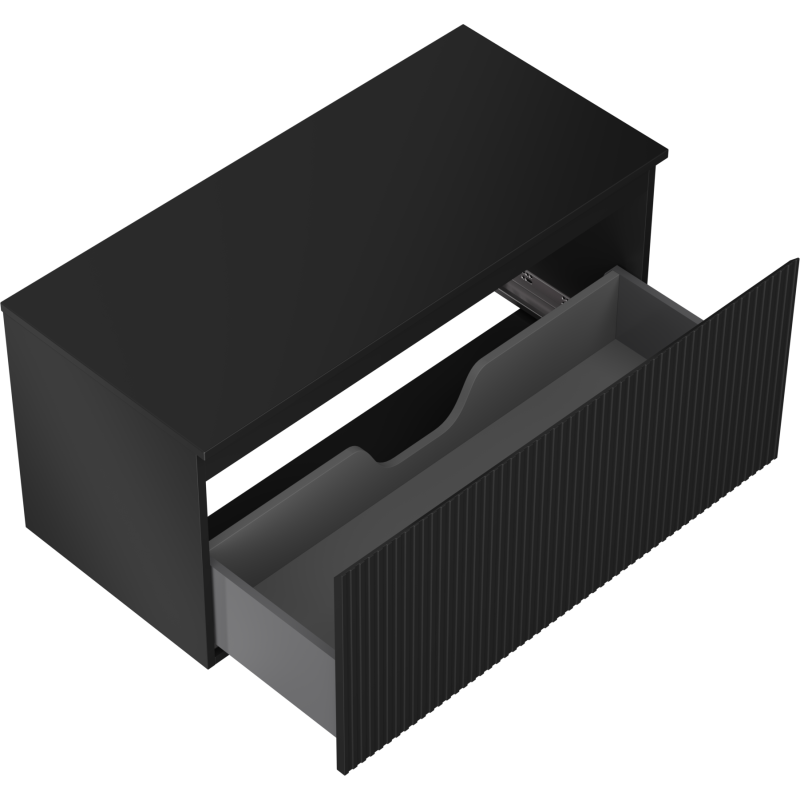 Mexen Rivel 100 cm Bathroom Cabinet with Countertop, 1 Drawer, Fluted, Matte Black - 91A20-10047-1-BFC71