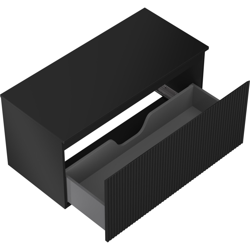 Mexen Rivel meuble de salle de bain sous vasque 100 cm avec plateau, 1 tiroir, rainuré, noir mat - 91A20-10047-1-BFC71