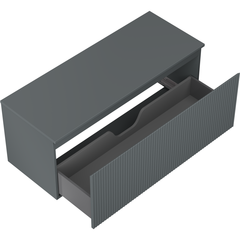 Mexen Rivel 120 cm Bathroom Cabinet with Countertop, 1 Drawer, Fluted, Matte Graphite - 91A20-12047-1-BFC66