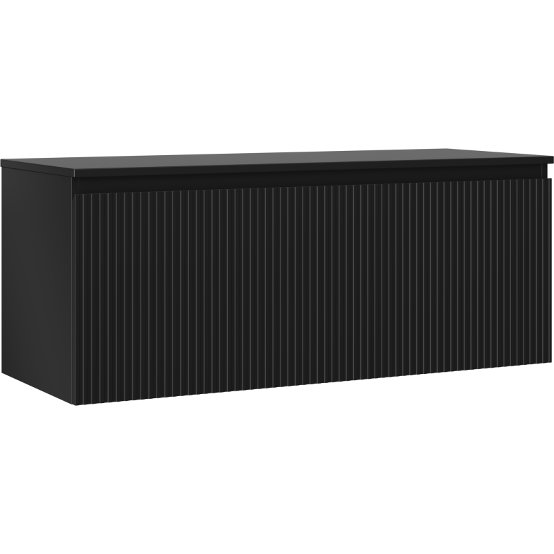 Mexen Rivel kopalniška omarica pod umivalnikom 120 cm z delovno površino, 1 predal, rebrast, črna mat - 91A20-12047-1-BFC71