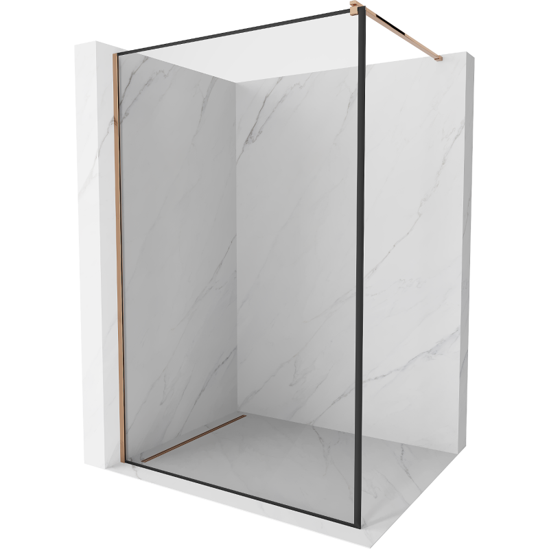 Mexen Kioto paroi de douche Walk-in 130 x 200 cm, cadre noir 8 mm, or rose - 800-130-101-60-70