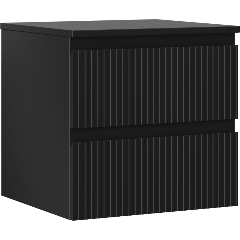 Mexen Rivel Badezimmerschrank für Waschbecken 50 cm mit Platte, 2 Schubladen, geriffelt, schwarz matt - 91A20-05047-2-BFFC71
