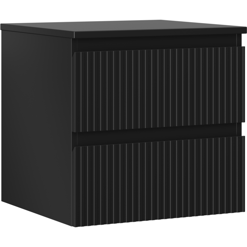 Mexen Rivel bathroom cabinet under washbasin 50 cm with countertop, 2 drawers, grooved, black matte - 91A20-05047-2-BFFC71