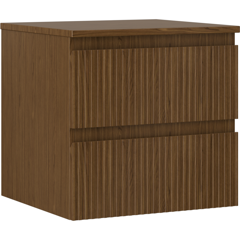 Mexen Rivel badkamerkastje onder de wastafel 50 cm met blad, 2 laden, gegroefd, walnoot - 91A20-05047-2-BFFC86