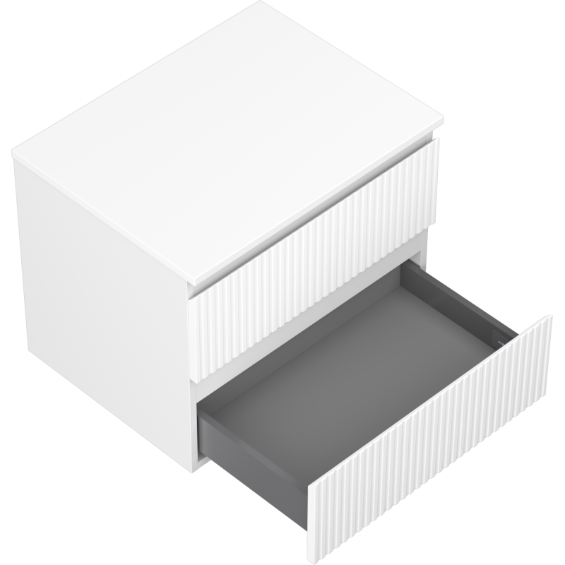Mexen Rivel Badezimmerunterschrank 60 cm mit Platte, 2 Schubladen, geriffelt, weiß matt - 91A20-06047-2-BFFC01