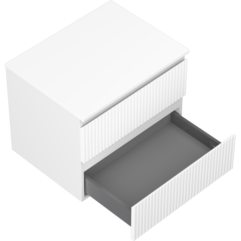 Mexen Rivel mueble de baño bajo lavabo de 60 cm con encimera, 2 cajones, acanalado, blanco mate - 91A20-06047-2-BFFC01