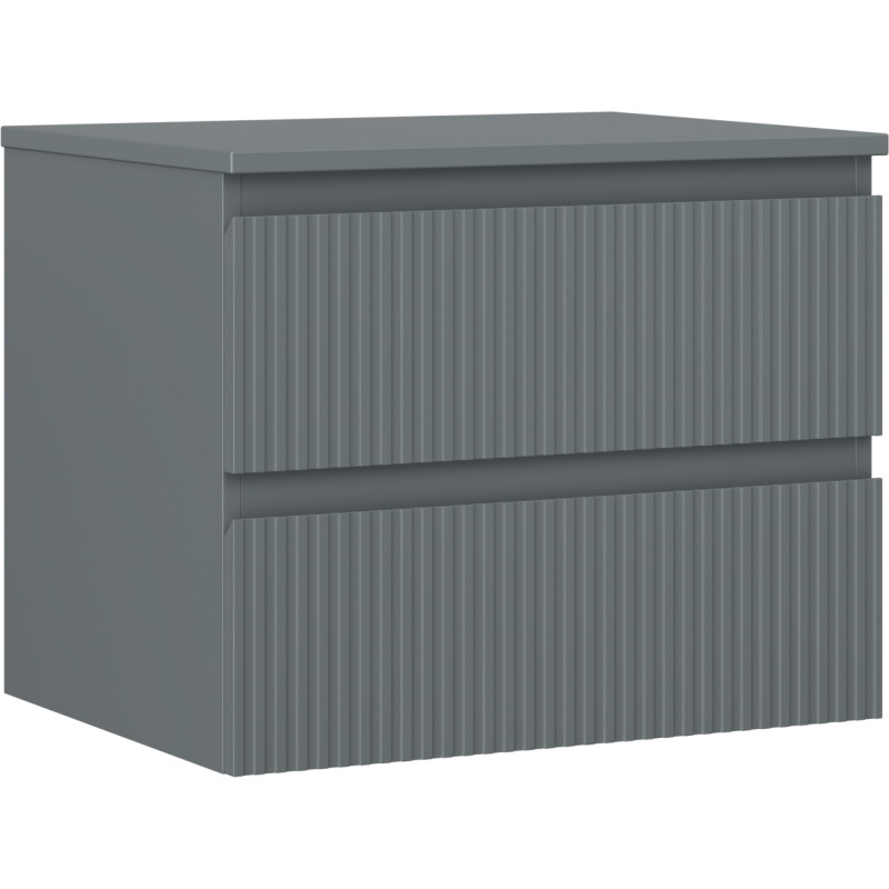 Mexen Rivel Badezimmerschrank 60 cm mit Waschbecken, 2 Schubladen, geriffelt, Graphit matt - 91A20-06047-2-BFFC66