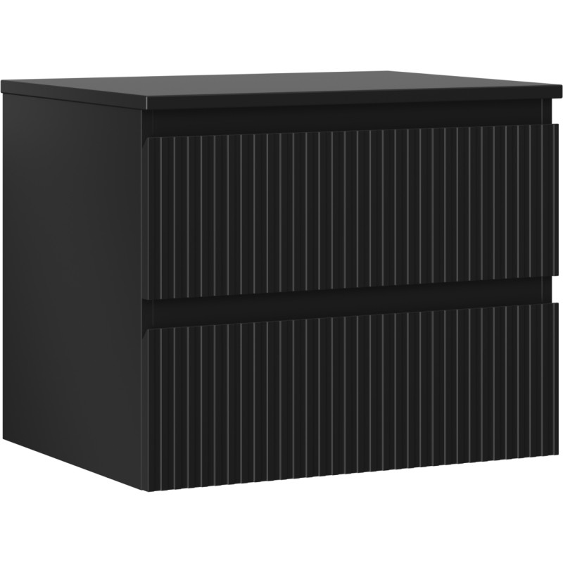 Mexen Rivel armadietto da bagno sottolavabo 60 cm con piano, 2 cassetti, scanalato, nero opaco - 91A20-06047-2-BFFC71