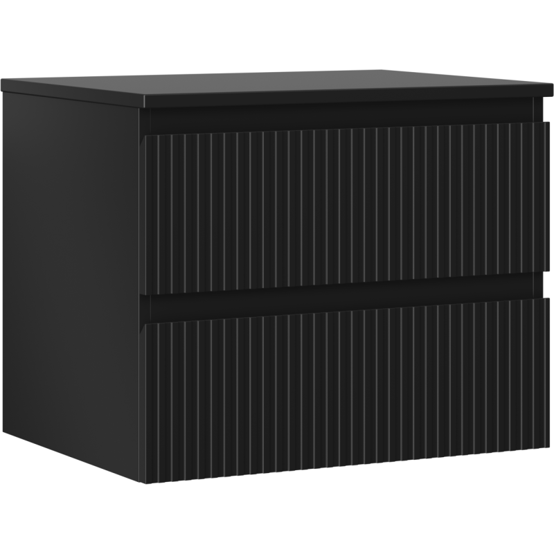 Mexen Rivel móvel de casa de banho com bancada de 60 cm, 2 gavetas, canelado, preto mate - 91A20-06047-2-BFFC71