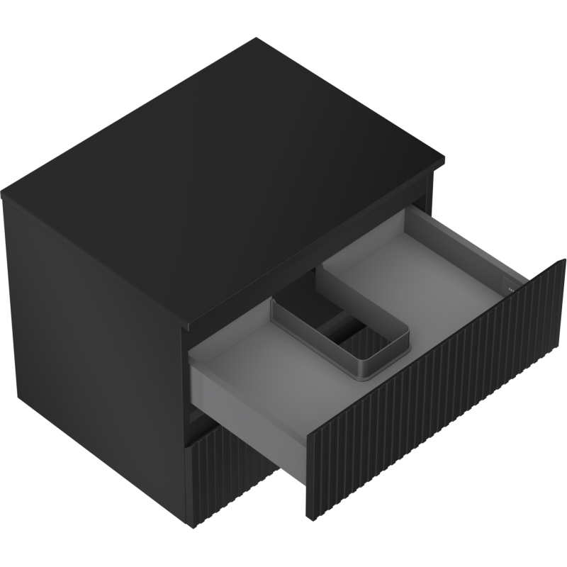 Mexen Rivel meuble de salle de bains sous-lavabo 60 cm avec plateau, 2 tiroirs, rainuré, noir mat - 91A20-06047-2-BFFC71