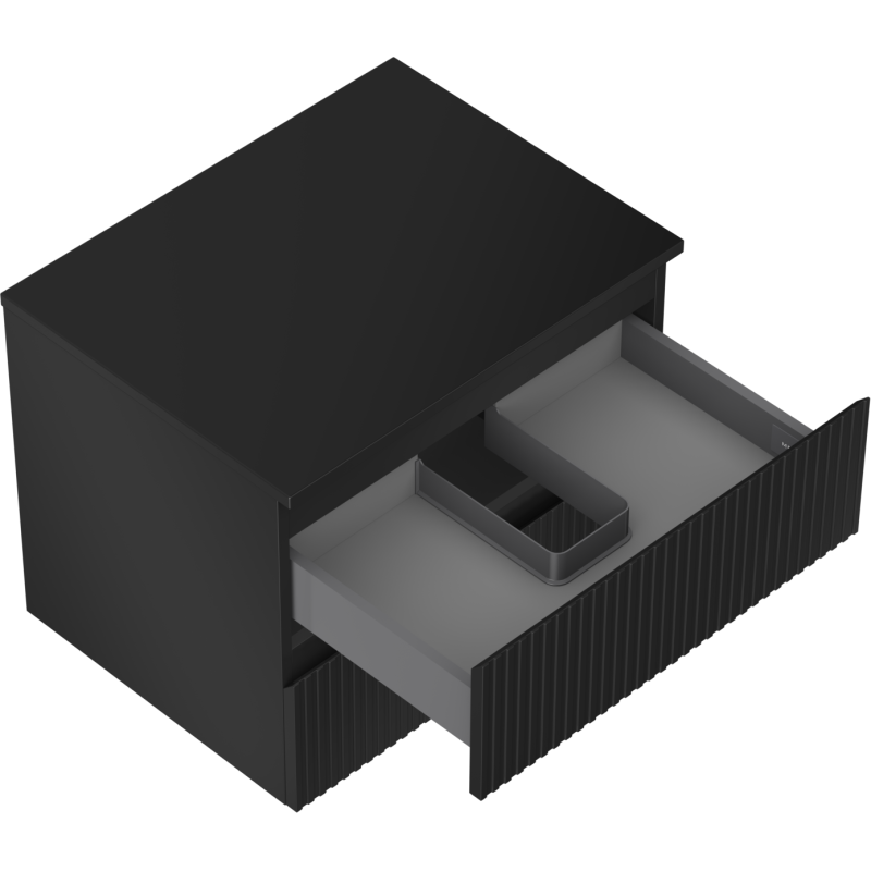 Mexen Rivel mueble de baño bajo lavabo de 60 cm con encimera, 2 cajones, acanalado, negro mate - 91A20-06047-2-BFFC71