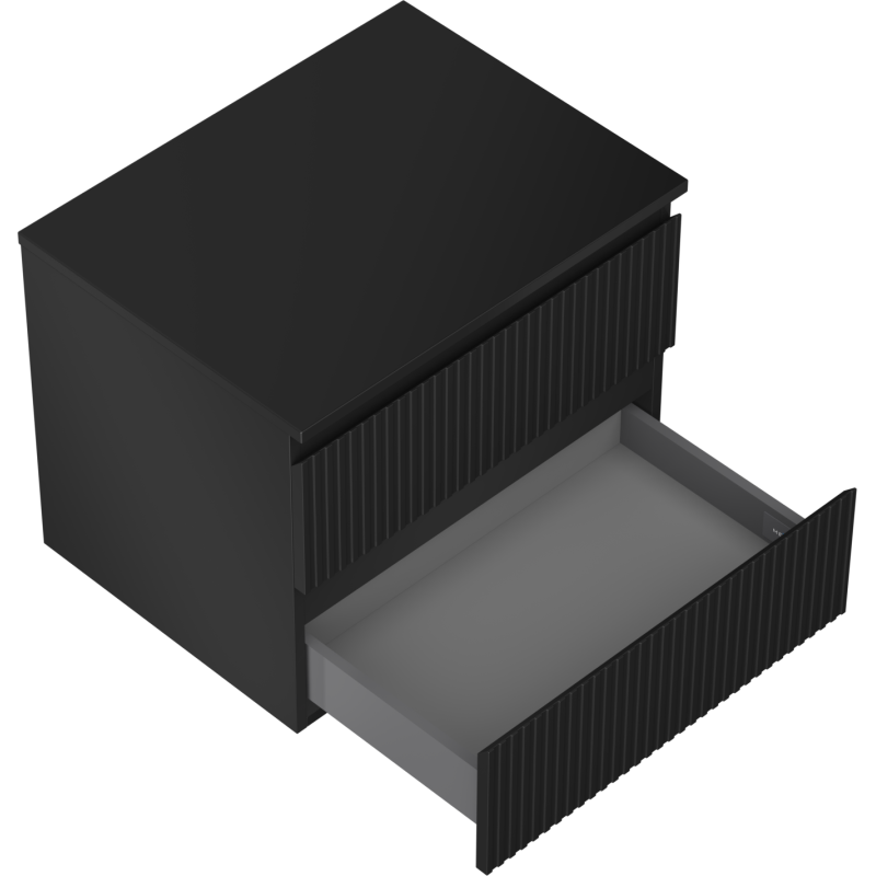 Mexen Rivel mueble de baño bajo lavabo de 60 cm con encimera, 2 cajones, acanalado, negro mate - 91A20-06047-2-BFFC71