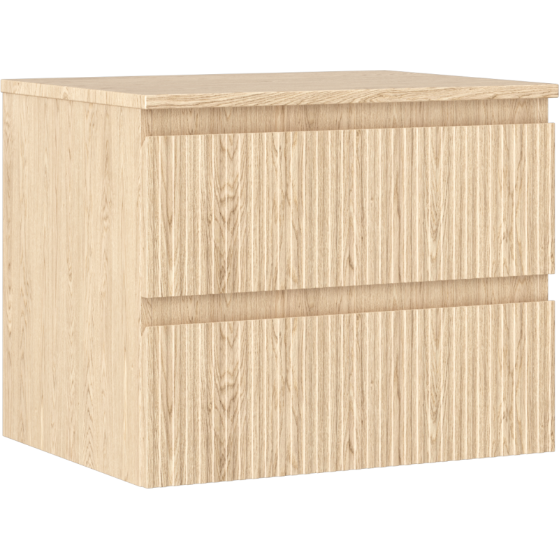 Mexen Rivel 60 cm Under-Sink Bathroom Cabinet with Countertop, 2 Drawers, Grooved, Oak - 91A20-06047-2-BFFC81