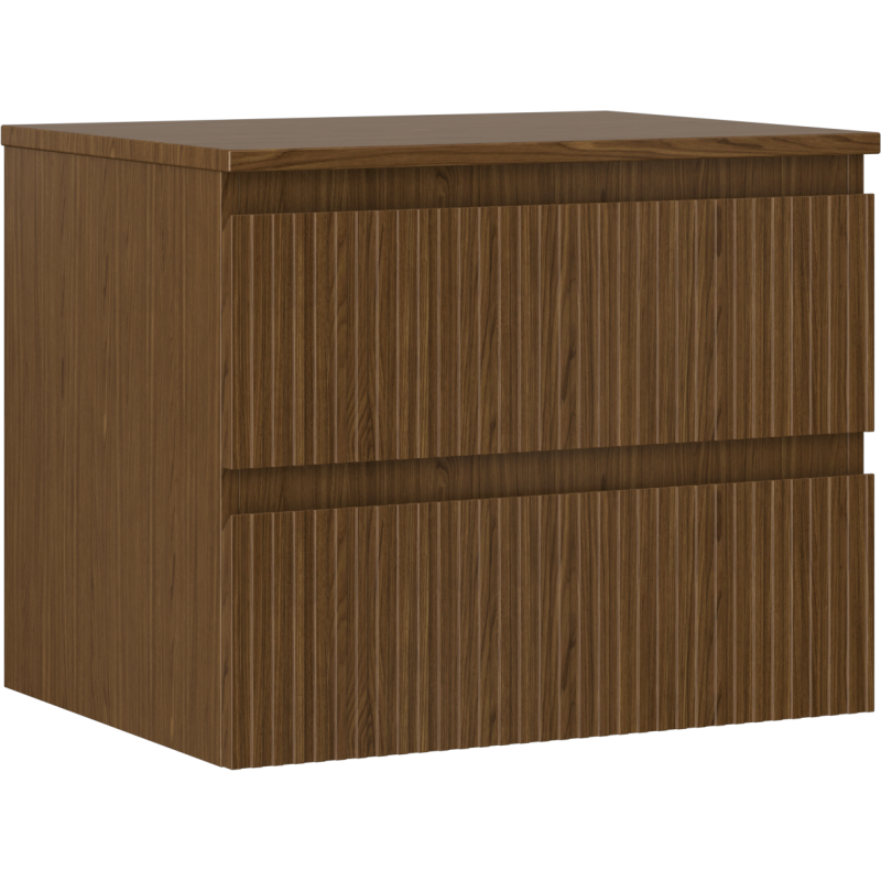 Mexen Rivel armoire de salle de bains sous lavabo 60 cm avec plan, 2 tiroirs, rainurée, noyer - 91A20-06047-2-BFFC86