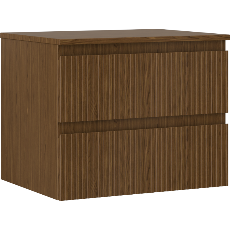 Mexen Rivel badkamerkastje voor onder de wastafel 60 cm met blad, 2 laden, gegroefd, noten - 91A20-06047-2-BFFC86