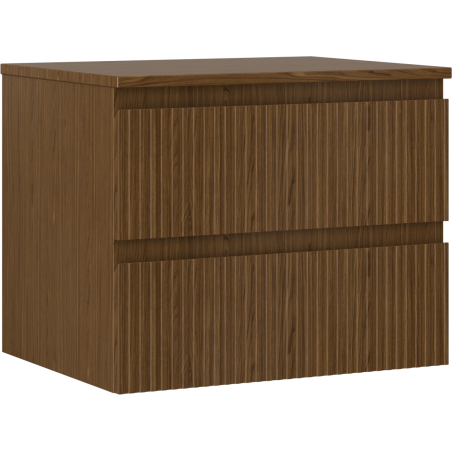 Mexen Rivel 60 cm Bathroom Cabinet with Countertop, 2 Drawers, Grooved, Walnut - 91A20-06047-2-BFFC86